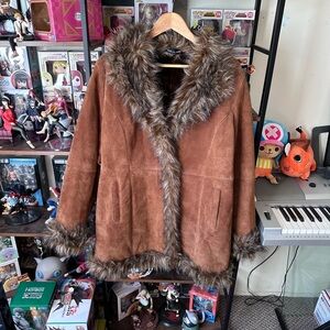 Vintage Wilson Pelle Brown Leather Coat Faux Fur Women’s L